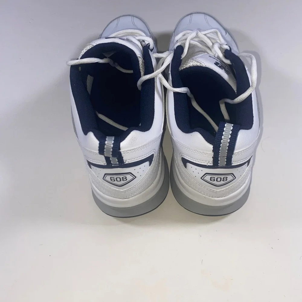 New Balance 608 v5 Mens 10 White Navy Blue Training Shoes MX608WN5 Leather